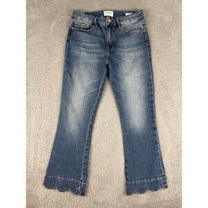 FRAME Denim Le Crop Mini Boot 28 Medium Blue Cropped Bootcut Scalloped Hem Jeans